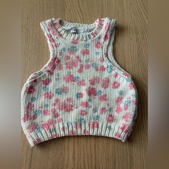 Zara Crochet Cropped Tank Top with Floral Print S - Picture 5 of 14